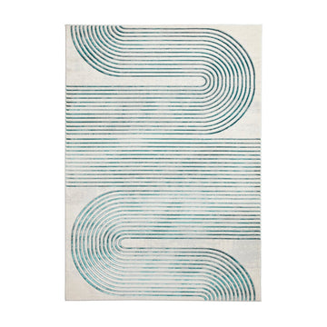 Apollo 2683 Modern Geometric Swirl Distressed Metallic Shimmer High-Density Textured Low Profile Short-Pile Grey/TealGreen/Cream Rug-Think Rugs-Rug Love - The Most Loved Rug Store